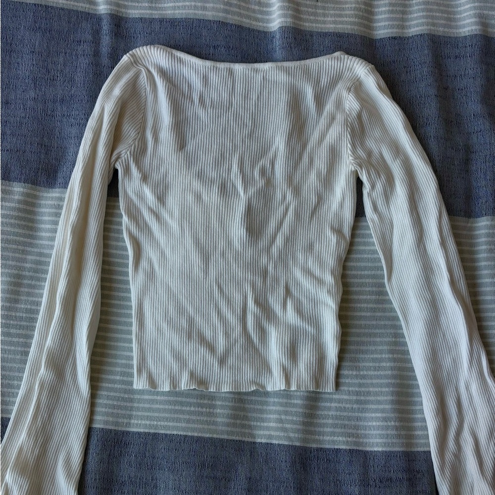 H&M Cream Ribbed Long Sleeve Top